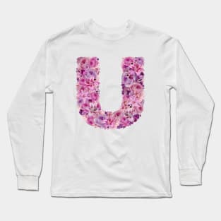 Pink Floral Letter U Long Sleeve T-Shirt